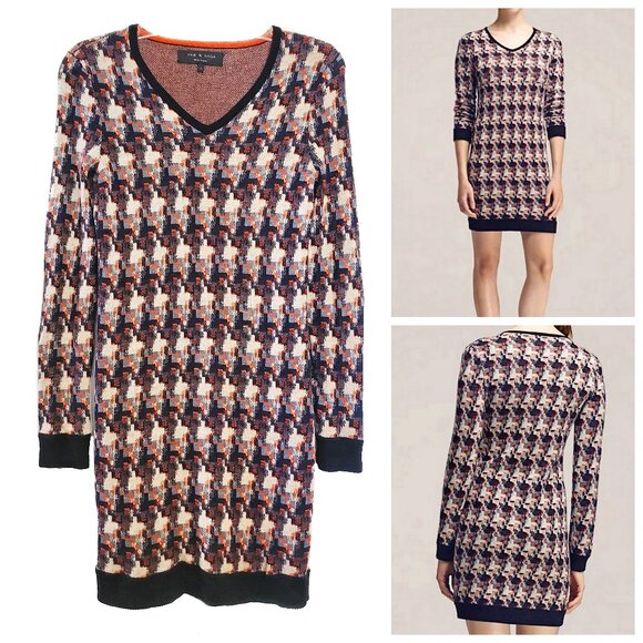 Rag & Bone Mariah Wool Houndstooth Sweater Dress - Picture 1 of 6